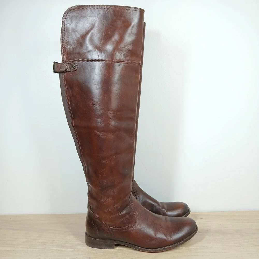 Frye Tall Boots Women 11R Brown Leather Knee High Riding Winter Streetwear Boots
